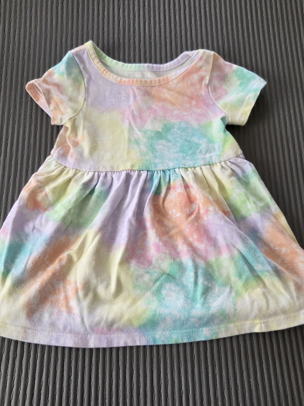 Cat & Jack Tie-Dye Pastel Short Sleeve Dress - Multicolor 12 Month